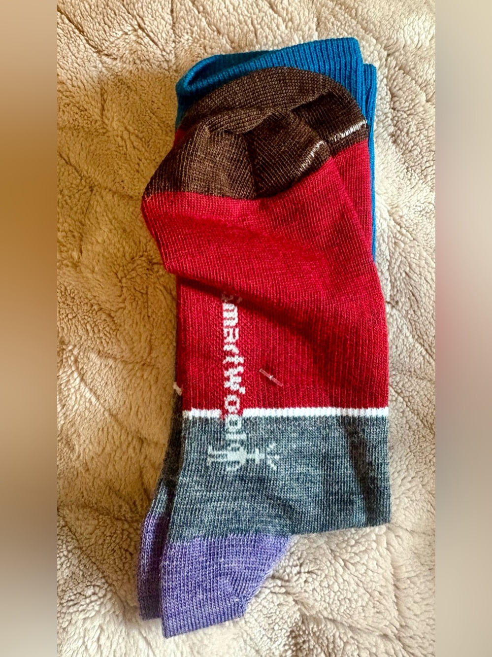 Smartwool Colorblock Crew Socks in Red, Gray, Purple & Blue
